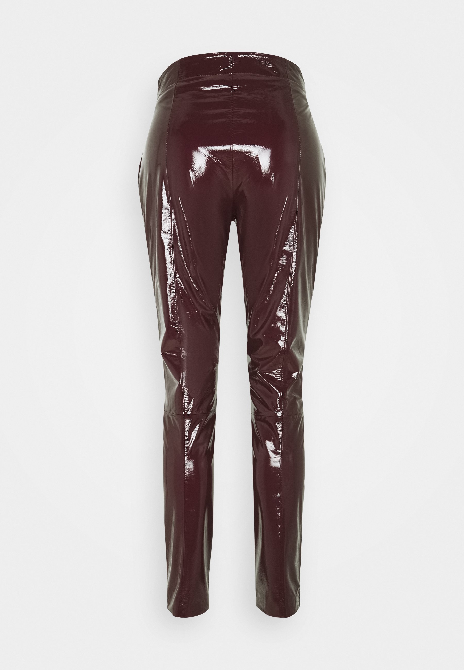 purple leather trousers