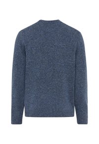 Maglione lavorato a maglia blu navy con una finitura testurizzata, collo rotondo e polsini e orlo a coste. Design semplice senza motivi o accenti visibili.