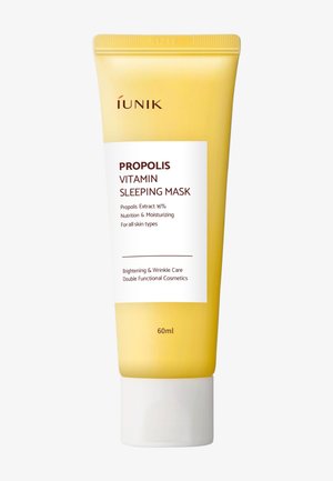 Tube jaune du masque de nuit iUNIK Propolis Vitamin, 60 ml, pour tous les types de peau, éclaircissant, soin anti-rides, hydratant avec 16 % d'extrait de propolis.