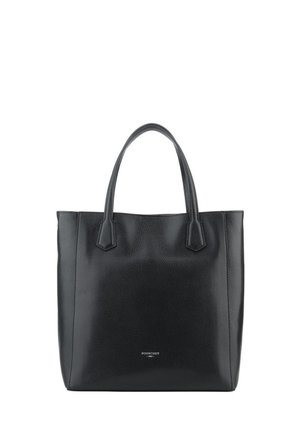 Sac cabas en cuir texturé noir avec deux anses, forme rectangulaire, et petit logo de marque argenté centré près du bas.