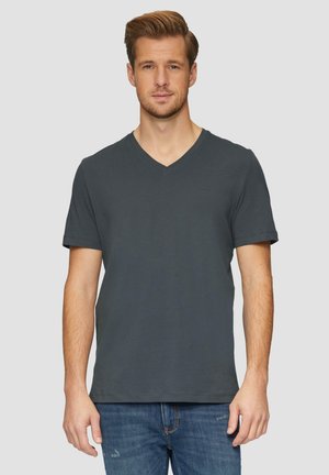 MIT LOGO UND V-AUSSCHNITT - T-Shirt basic - schiefergrau