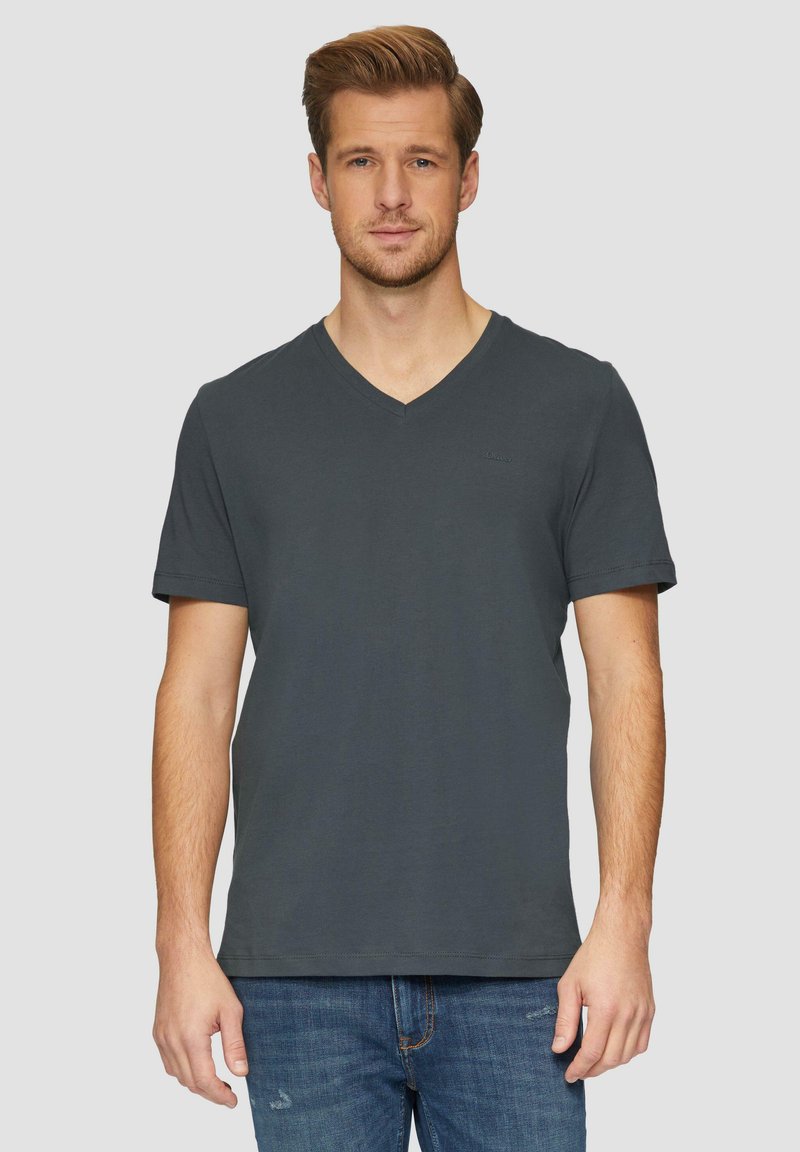 s.Oliver MIT LOGO UND V-AUSSCHNITT - T-shirt basic - schiefergrau