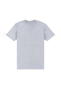 Camiseta de algodón gris, de manga corta, con cuello redondo, diseño liso con una textura suave y sin costuras ni logotipos visibles en la parte de atrás.