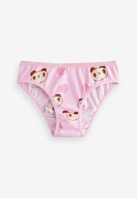 Rosa bomullsunderkläder med panda- och hjärtormönster, med ett mjukt elastiskt midjeband och en slät textur.