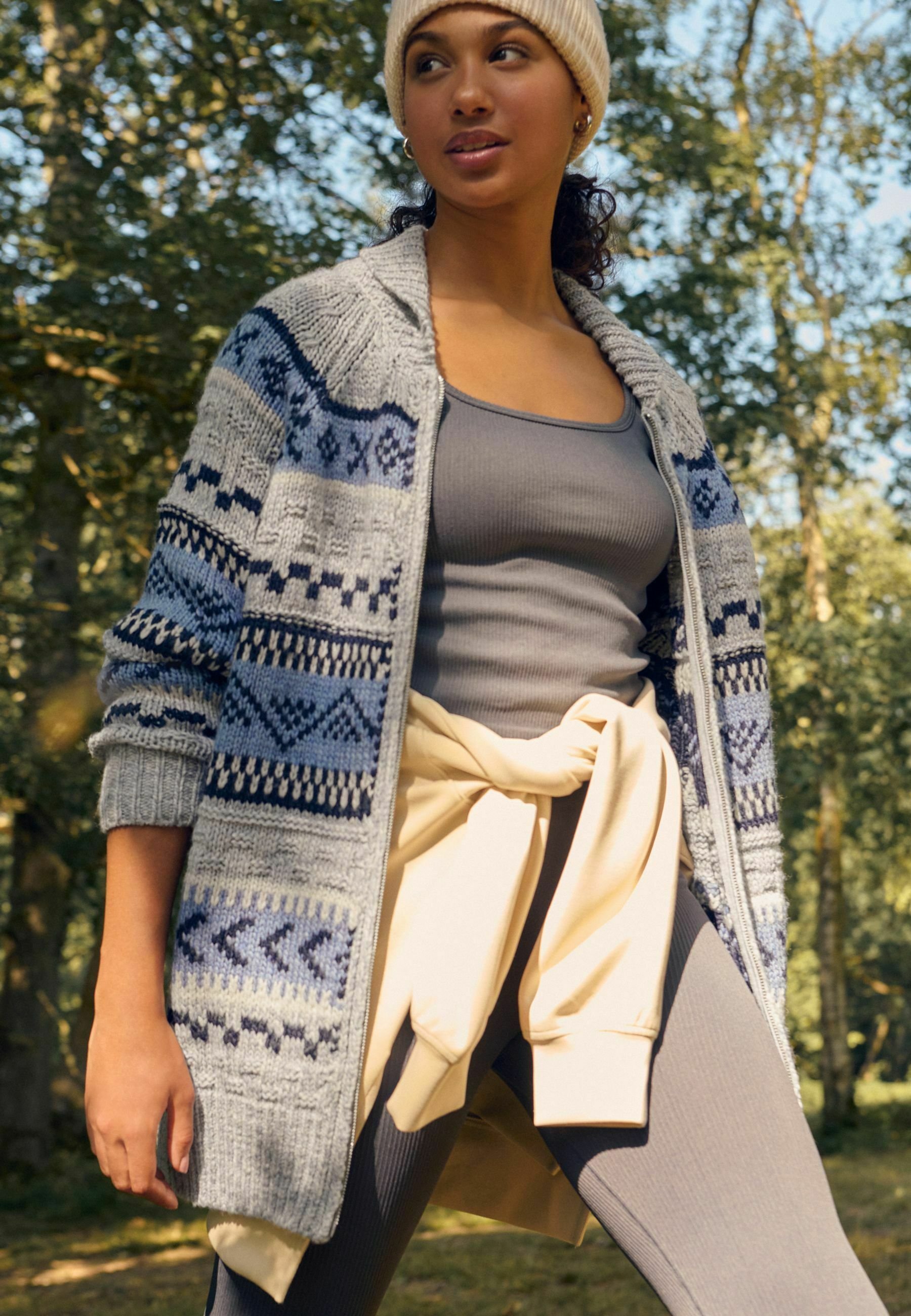 Next FAIRISLE PATTERN STRIPE ZIP THROUGH LONGLINE REGULAR