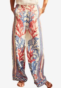 Next TIE WAIST WIDE LEG TALL - Nohavice - white blue red placement print