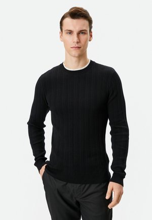 NECK DETAIL SLIM FIT TEXTURED SWEATER - Neule - black