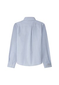 Langärmliges Button-Down-Hemd in hellblau-weißen Streifen, aus einem Stoff mit glatter Textur gefertigt. Verfügt über einen klassischen Kragen und knöpfbare Manschetten.