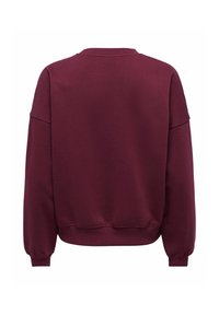 Sweat-shirt à manches longues rouge foncé avec poignets, ceinture et col côtelés, vu de dos sur fond blanc.