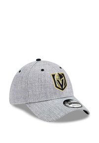 Gray fabric baseball cap featuring a black and gold team logo on the front, rounded crown, and curved visor with a textured finish.