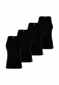 Cztery czarne, bawełniane bokserki na ramiączkach, z bezrękawnikowym fasonem, okrągłym dekoltem i subtelną metką z logo na dolnym brzegu.