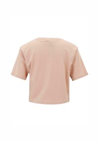 Lys rosa bomull T-skjorte, kortermet, rund hals, avslappet passform, med en jevn tekstur og uten synlige grafikker eller utsmykninger.