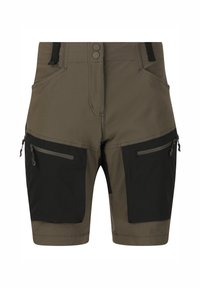 Olivegröna shorts med svarta accenter, dragkedjefickor, knäppning och skräddarsydd passform. Tillverkade av ett hållbart och lätt material.