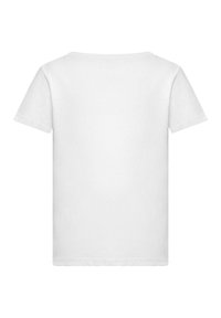 Tričko s krátkým rukávem a kulatým výstřihom v jednobarevné bílé barvě z bavlny. Má hladkou strukturu s jednoduchým, minimalistickým designem. Bez grafiky či vzorů.