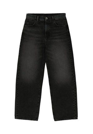Schwarze Jeans mit weitem Bein aus Denim, mit hoher Taille, fünf Taschen und leicht verwaschenem Finish für mehr Struktur.
