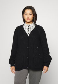 MY TRUE ME TOM TAILOR CARDIGAN BUTTONED AJOUR STITCH - Casaco de malha - deep black
