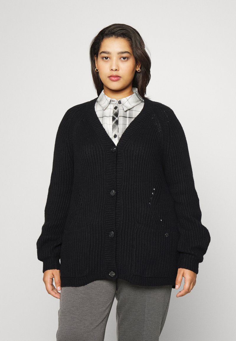 MY TRUE ME TOM TAILOR CARDIGAN BUTTONED AJOUR STITCH - Casaco de malha - deep black