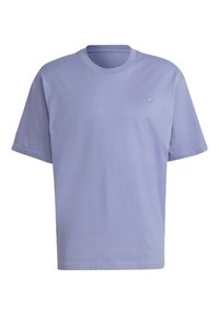 Fialová bavlněná trička s kulatým výstřihem a krátkými rukávy. Obsahuje malé vyšívané logo na horní levé straně.