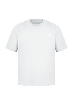 Witte katoenen t-shirt met korte mouwen, ronde hals design, en een subtiel Smilodox logo gedrukt in lichte kleur op de borst.