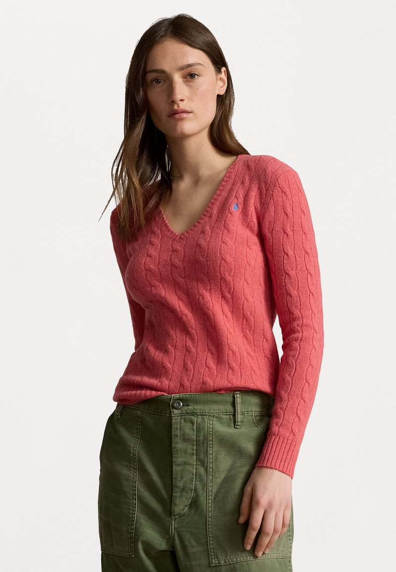 Polo Ralph Lauren CABLE KNIT WOOL CASHMERE V-NECK SWEATER - Pulóver - rosette heather