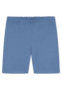 Shorts di cotone azzurro chiaro con vita elasticizzata, taglio dritto e senza tasche. Tessuto morbido con cuciture pulite e dritte sull'orlo.