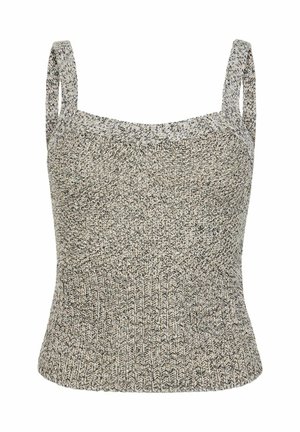 Skarpeta na ramiączkach w szarej melanżowej fakturze o dopasowanym kroju, szerokich ramiączkach i prążkowanym wykończeniu dla tekstury i detalu.