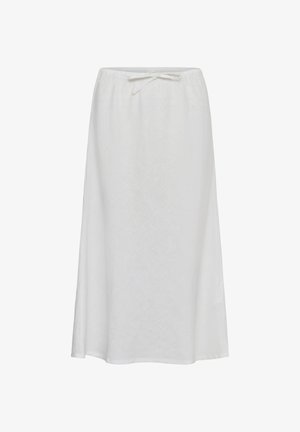 Weißer, knöchellanger Rock mit elastischem Bund und einem vorderen Knotenverschluss, gefertigt aus leichtem Stoff.