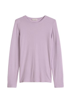 Maglietta girocollo a maniche lunghe color lavanda con texture a coste, design semplice e etichetta Marc O'Polo al collo.