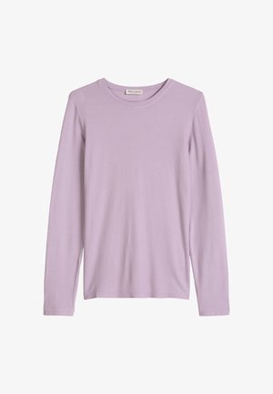 Maglietta girocollo a maniche lunghe color lavanda con texture a coste, design semplice e etichetta Marc O'Polo al collo.