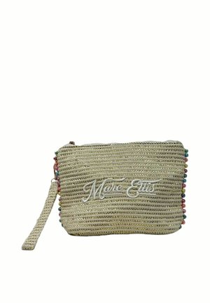 Piccola pochette da polso tessuta con dettagli di perline multicolori e logo ricamato bianco "Marc Ellis" sul davanti.