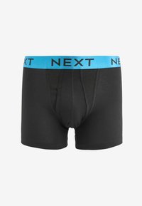 Fekete pamut boxer alsónemű türkiz színű elasztikus derékkal, amelyen a "NEXT" felirat szerepel. Sima textúrájú és testhezálló kialakítású.