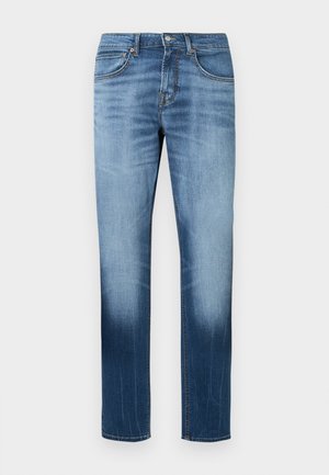 Jean bleu clair avec un dégradé légèrement délavé. Fabriqué en denim, doté de cinq poches et d'une fermeture à bouton sur le devant. Coupe droite.