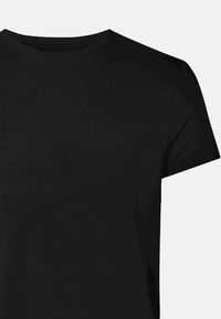 Black short-sleeve t-shirt with a crew neckline, made of smooth cotton material, featuring a simple and minimalistic design.