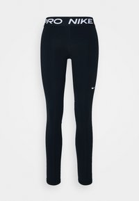 Sorte leggings lavet af strækbart materiale. Har en bred talje med "PRO" og "NIKE" i hvid. Inkluderer et lille hvidt logo på siden.