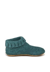 Pantofola teal in felt con polsino a costine, design a profilo basso e superficie testurizzata. Caratterizzata da una suola flessibile per il massimo comfort al chiuso.