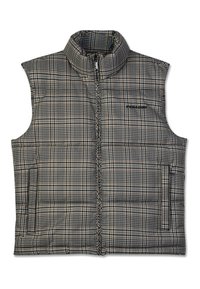 Pildīts šūnu krāsas veste ar augstu apkakli, kas aprīkota ar priekšējo rāvējslēdzēju un divām sānu kabatām. Izgatavota no sintētiska auduma neitrālās krāsās.