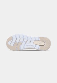 Reebok-sneakersula med ett mönstrat gummidesign i vitt med bruna accenter. Texturerat grepp och logo integrerat i designen.