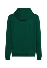 Felpa verde scuro con tasca a marsupio, polsini e orlo a costine. Tessuto morbido, con cappuccio a doppio strato senza marchi visibili.