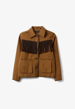 PIOMBO, FRINGED SHACKET, REGULAR FIT - Chaqueta fina - light brown