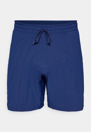 Niebieskie szorty kąpielowe z elastycznym pasem i sznurkiem do regulacji. Posiadają teksturowany wzór materiału i długość średnią.