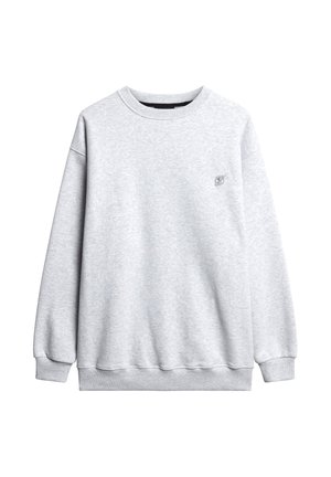 Grijze sweatstof gemaakt van een katoenmix, met een ronde hals, geribbelde boorden en zoom, en een klein logodetail aan de voorkant.