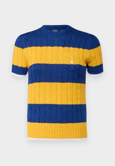 Polo Ralph Lauren CREW CABLE STRIPE - Μπλουζάκι με στάμπα - blue/yellow