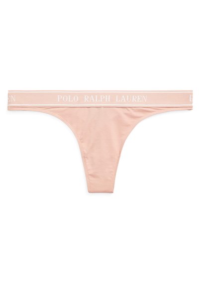 Rosa truse med myk tekstur, med bred midjebånd trykket med "POLO RALPH LAUREN" i hvitt. Standard trekantkuttet.