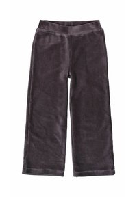 Donkergrijze corduroybroek met een wijde pijpdesign, textuur van ribstof en een elastische tailleband voor comfort.
