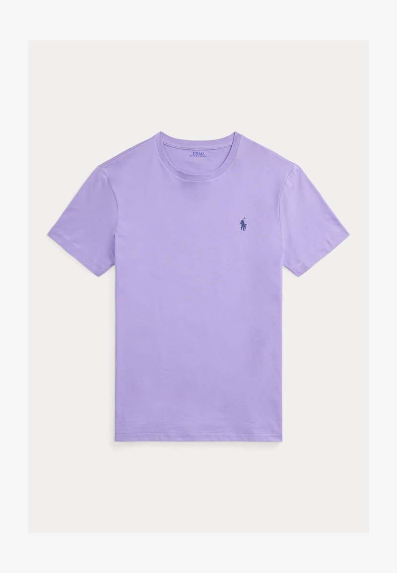 T-shirt lavanda a maniche corte con scollo a girocollo e piccolo logo Polo Ralph Lauren blu navy sul petto sinistro.