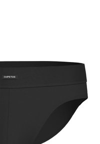 Schwarze Herrenunterhosen mit einem weichen, elastischen Bund und dem "Impetus"-Logo. Hergestellt aus glattem Material mit einer figurbetonten Passform.