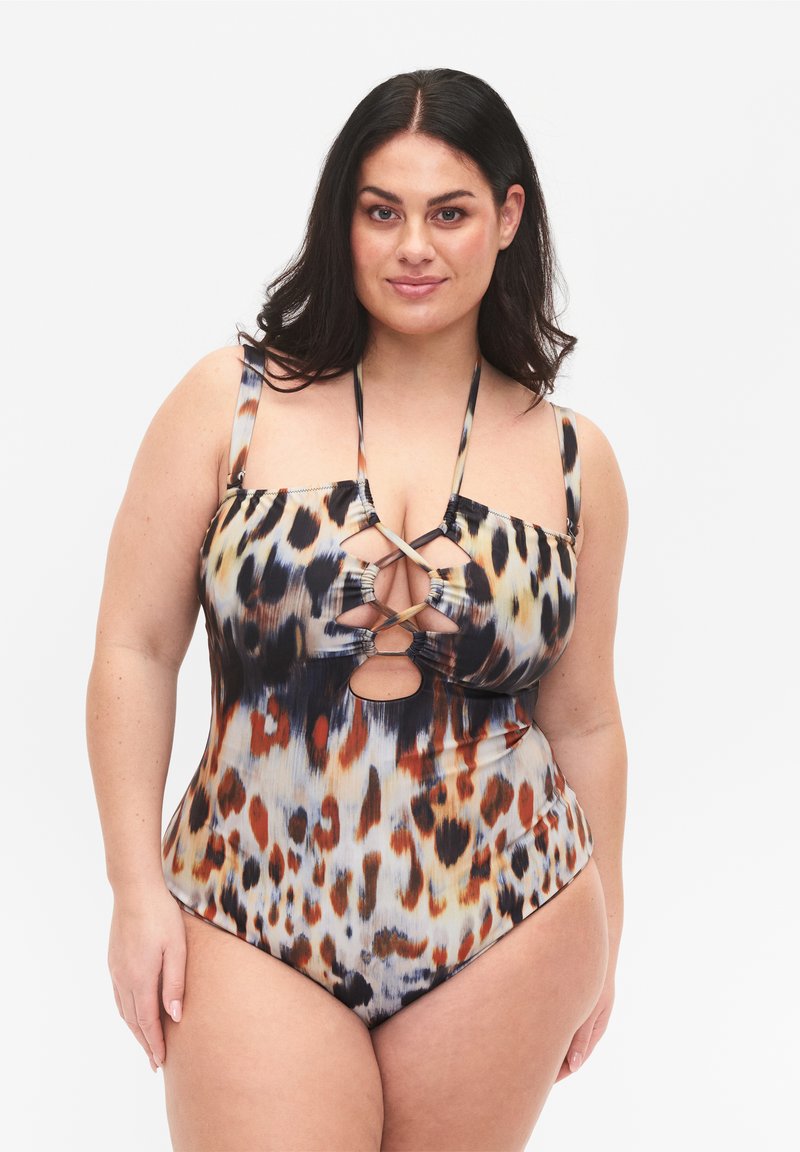 Zizzi WITH DETACHABLE STRAPS Swimsuit abstract leopard/brown Zalando