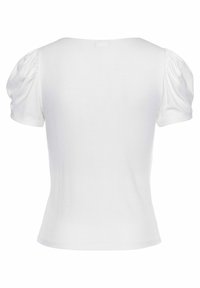 Witte geribbelde t-shirt met korte pofmouwen, ronde halslijn en aansluitende pasvorm. De achterkant heeft een gladde tekstuur zonder versieringen.