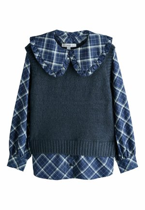 REGULAR FIT - FRILL COLLAR LAYER  - Strickpullover - blue check