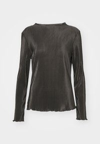 Top lungo a maniche nere a coste con scollatura rotonda, realizzato in tessuto testurizzato; orlo leggermente ondulato e silhouette aderente.